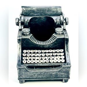 Typewriter Pen and Pencil Cup/Holder Resin 5.5” in Tall x 4 1/2" Silver Color